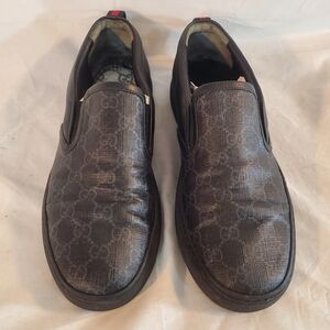 Gucci GG Supreme Men's Size 8 Black Slip on Leather Sneakers Shoes